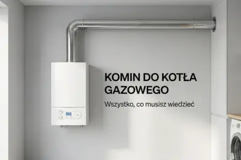Przegląd kominiarski przy piecu gazowym. Nowoczesny kocioł gazowy z metalowym kominem, gotowy do pracy.