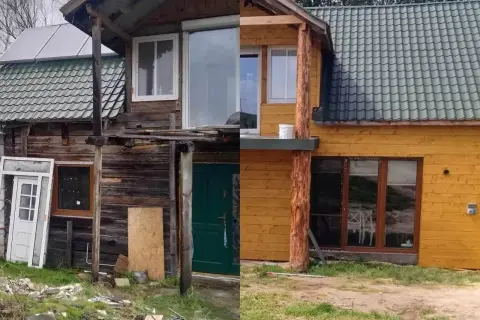 Przed i po: metamorfoza starego domu dzięki wymianie okien i odnowieniu elewacji.