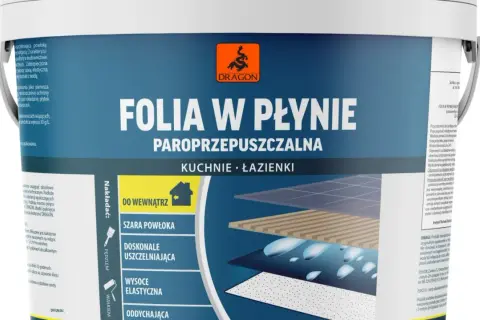 Folia w płynie Dragon do kuchni i łazienek. Szara, paroprzepuszczalna, elastyczna powłoka chroniąca przed wilgocią.
