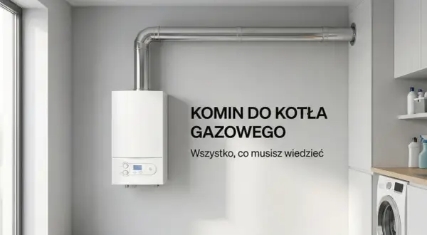 Przegląd kominiarski przy piecu gazowym. Nowoczesny kocioł gazowy z metalowym kominem, gotowy do pracy.