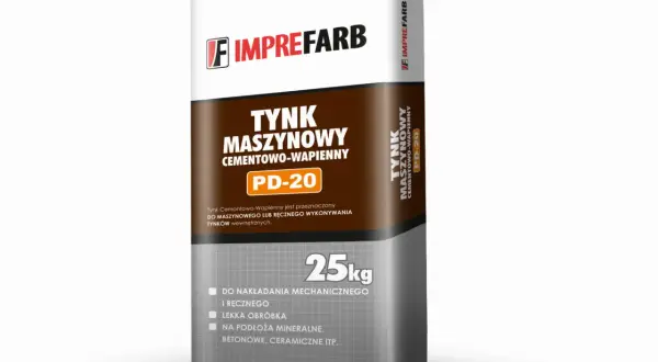 Imprefarb Tynk Maszynowy Cementowo-Wapienny PD-20, 25kg. Idealny do nakładania mechanicznego i ręcznego, na podłoża mineralne, betonowe.