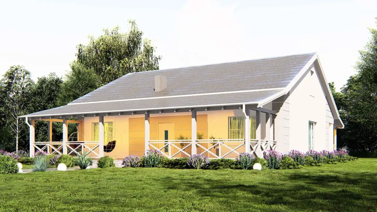 Uroczy bungalow z werandą, otoczony zielenią. Idealne miejsce na relaks, zastanawiasz się bungalow co to? To właśnie taki dom!