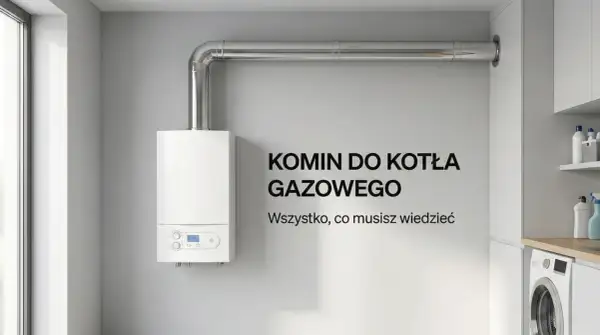 Przegląd kominiarski przy piecu gazowym. Nowoczesny kocioł gazowy z metalowym kominem, gotowy do pracy.