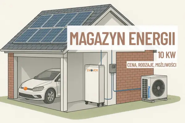 Producent magazynów energii EKOVER prezentuje dom z panelami słonecznymi, samochodem elektrycznym i jednostką zewnętrzną Panasonic.