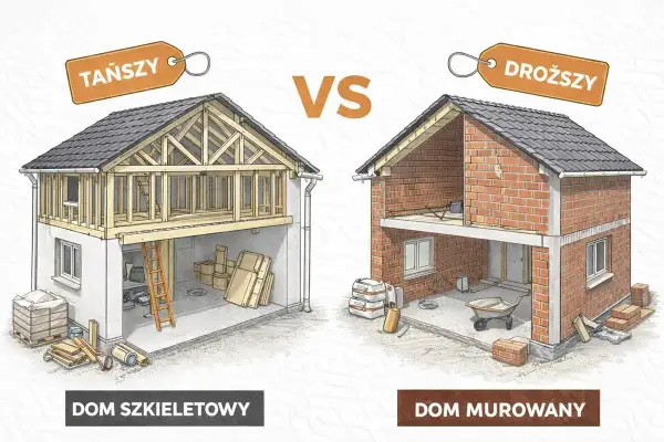 Porównanie domów: szkieletowy (tańszy) i murowany (droższy). Zastanawiasz się, ile waży dom? Oto wizualizacja różnic w konstrukcji.
